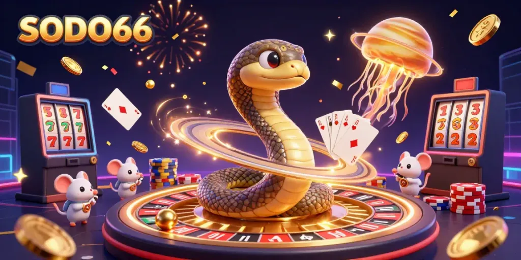 Experience the thrill of SODO66 with astronaut mice betting on a cosmic roulette wheel.