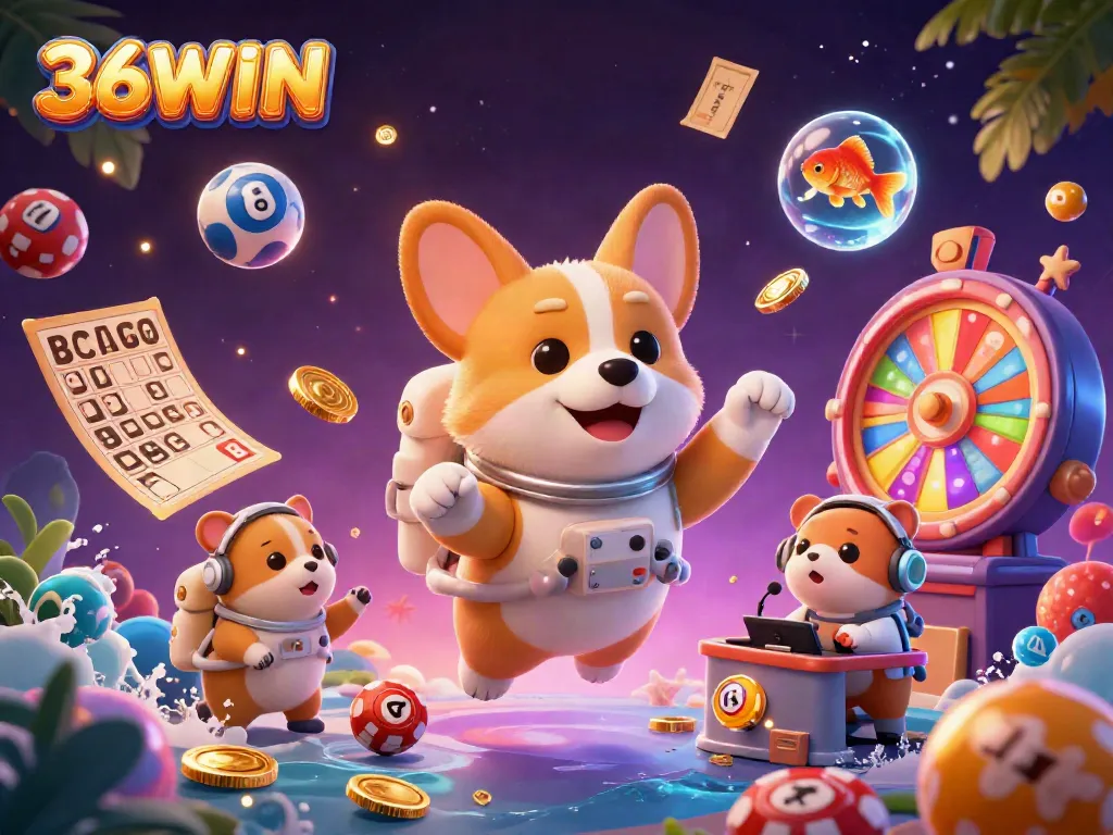 Experience thrilling moments with 36WIN in an exciting space casino scene filled with vibrant gaming elements.