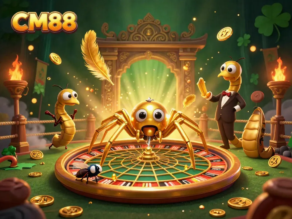 Join CM88 at a lively 3D casino scene with a golden spider and a centipede croupier.