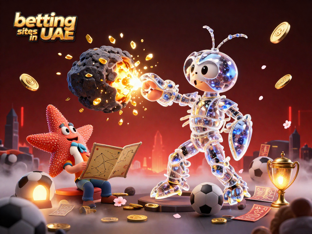 Engaging scene with characters representing betting sites in UAE, showcasing sports betting elements in a vibrant setting.