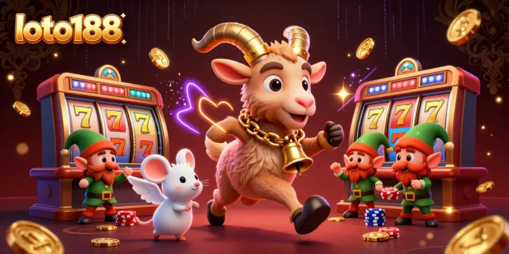 Engage with loto188’s vibrant 3D illustration featuring a festive casino scene filled with playful characters.