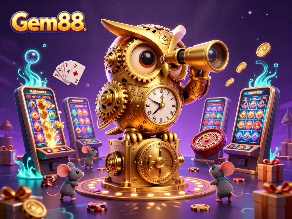 Experience exhilarating slots with Gem88's vibrant 3D illustration of casino excitement.