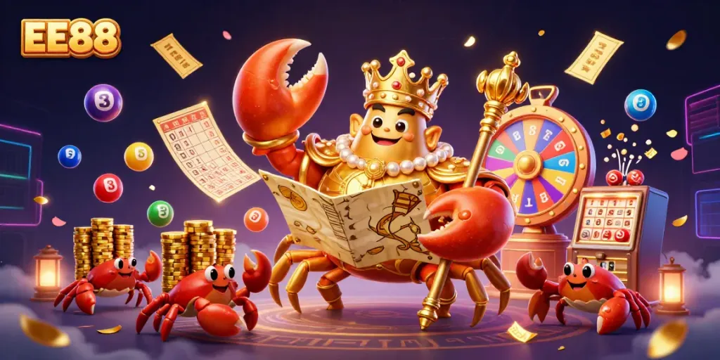 Engage with thrilling gameplay at EE88 featuring vibrant lottery elements and a charismatic crab emperor.