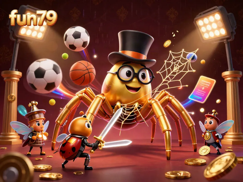 Experience the fun79 gaming thrill with a vibrant 3D casino scene featuring unique characters and dynamic sports elements.