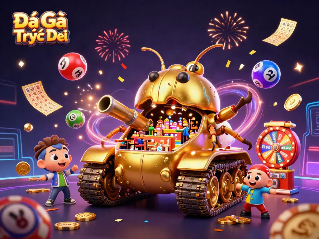 Engage with Đá Gà Trực Tiếp through a dynamic 3D casino scene with vibrant elements.