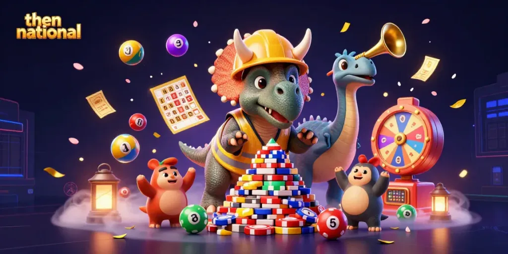 thenational showcases a vibrant scene of a triceratops celebrating gaming wins with dynamic betting elements